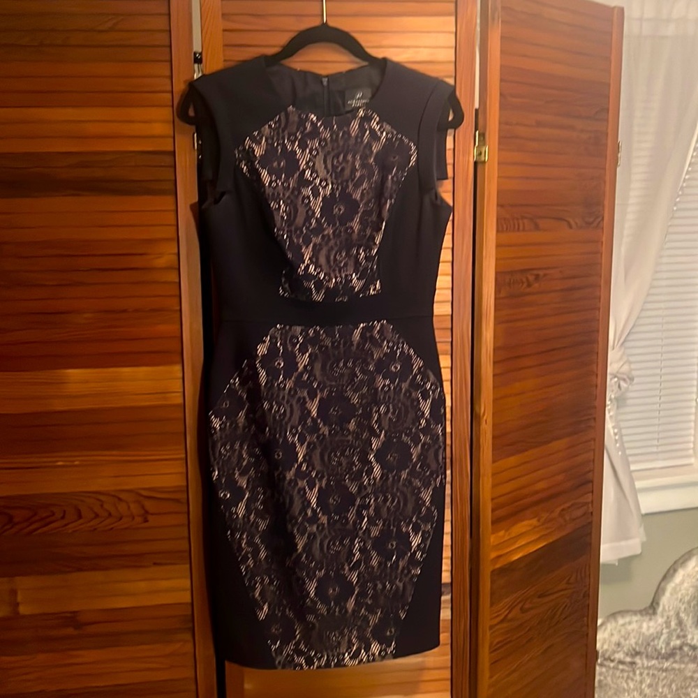 Adrianna Papell Navy lace overlay dress